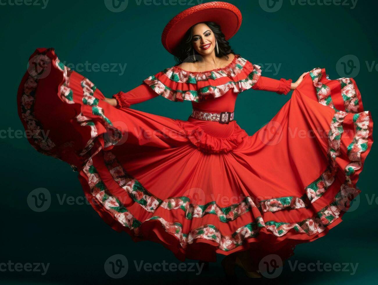 40. ano velho mexicano mulher dentro emocional dinâmico pose em sólido fundo ai generativo foto