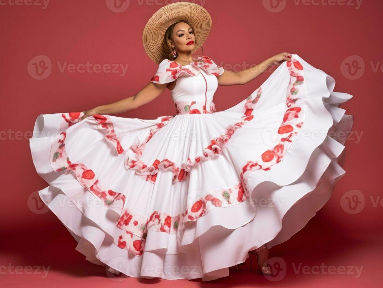 40. ano velho mexicano mulher dentro brincalhão pose em sólido fundo ai generativo foto