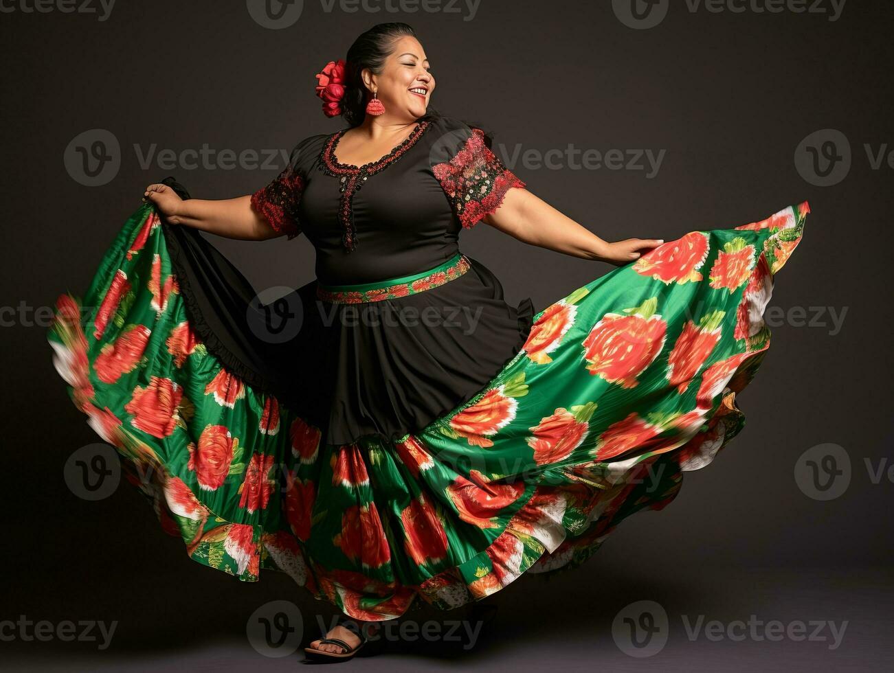 50. ano velho mexicano mulher dentro emocional dinâmico pose em sólido fundo ai generativo foto