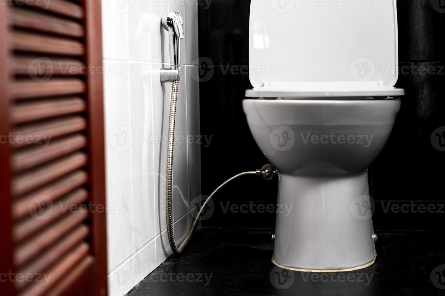 vaso sanitário branco em um banheiro de uma casa particular foto