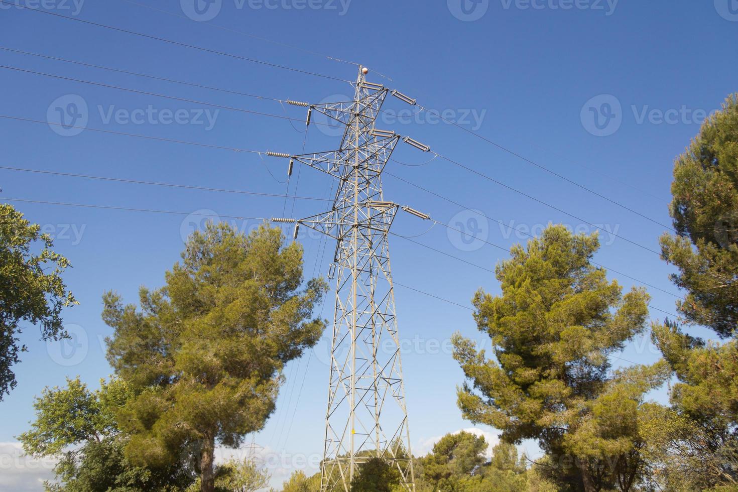 linhas de energia durante um belo pôr do sol. transporte de eletricidade em belas paisagens do mundo. foto