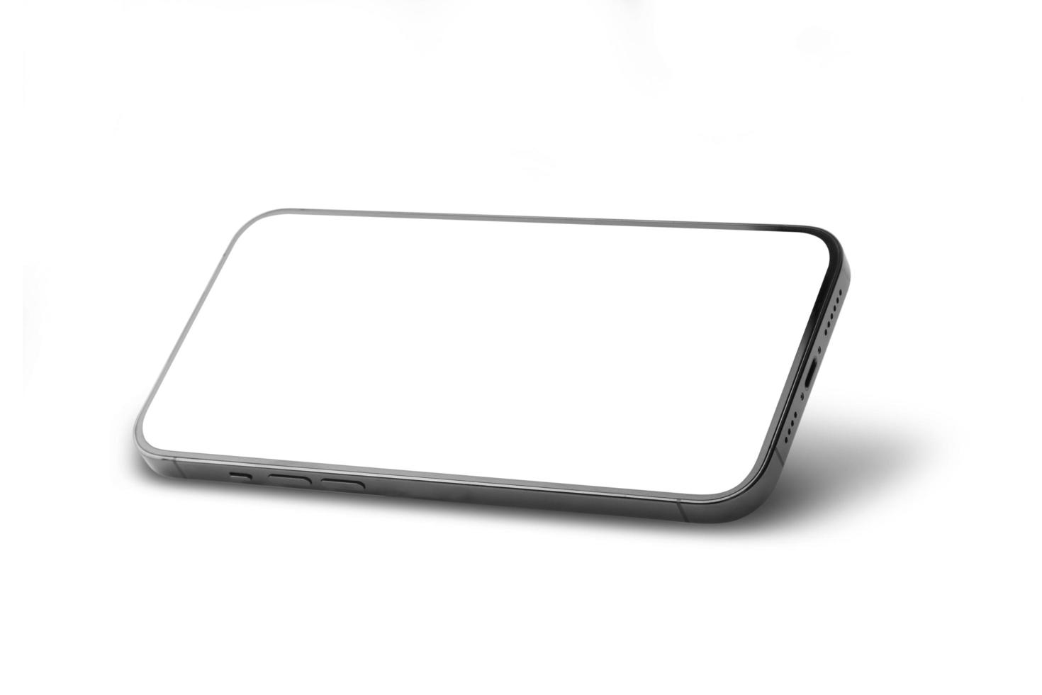 smartphone com maquete de tela em branco isolada no fundo branco foto