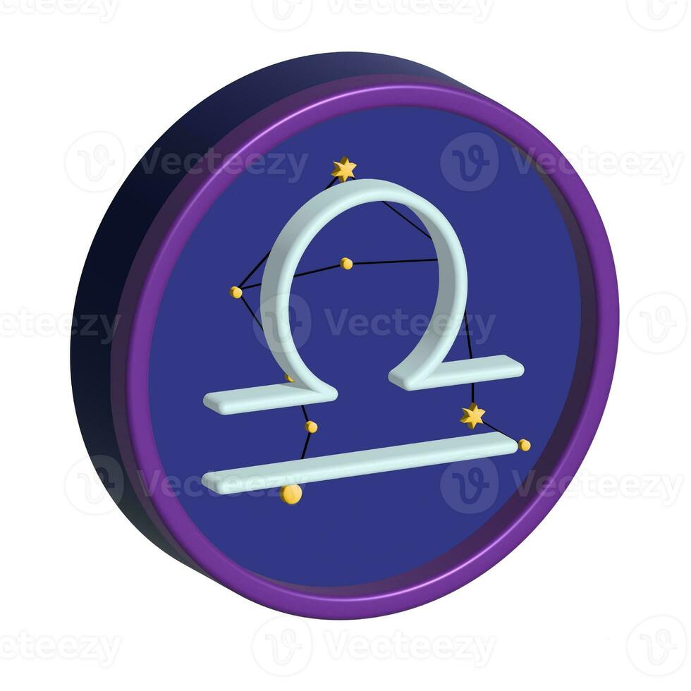 Libra zodíaco placa. volta 3d volumétrico placa com a constelação do Libra. azul ícone em uma branco fundo foto