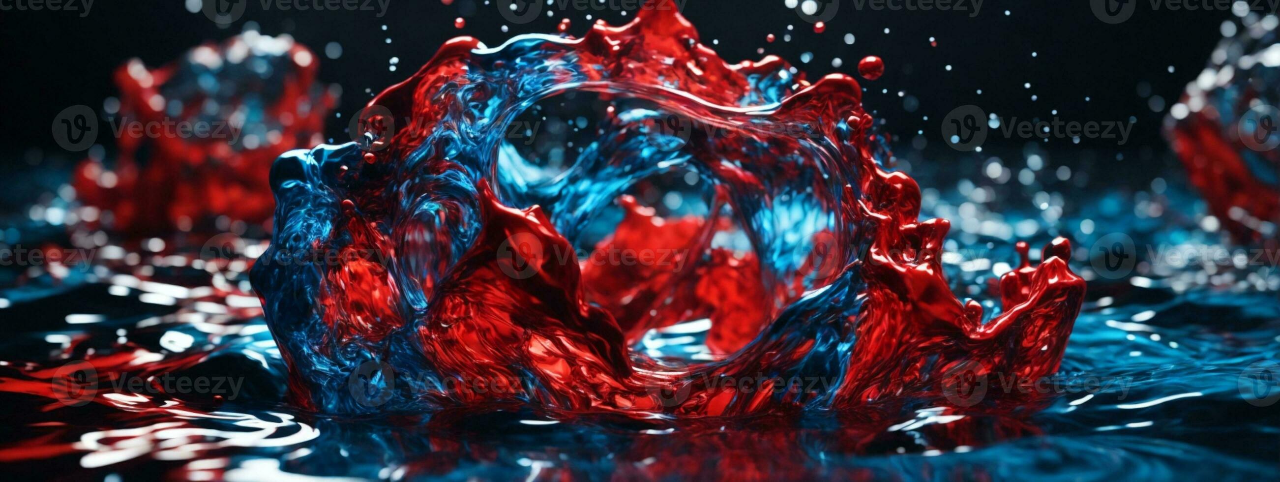 acrílico azul e vermelho cores dentro água. tinta borrão. abstrato Preto fundo.. ai gerado foto
