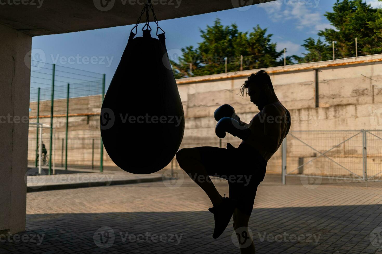 atraente hansome homem sem camisa com Atlético Forte corpo em manhã ginástica exercite-se exercício foto