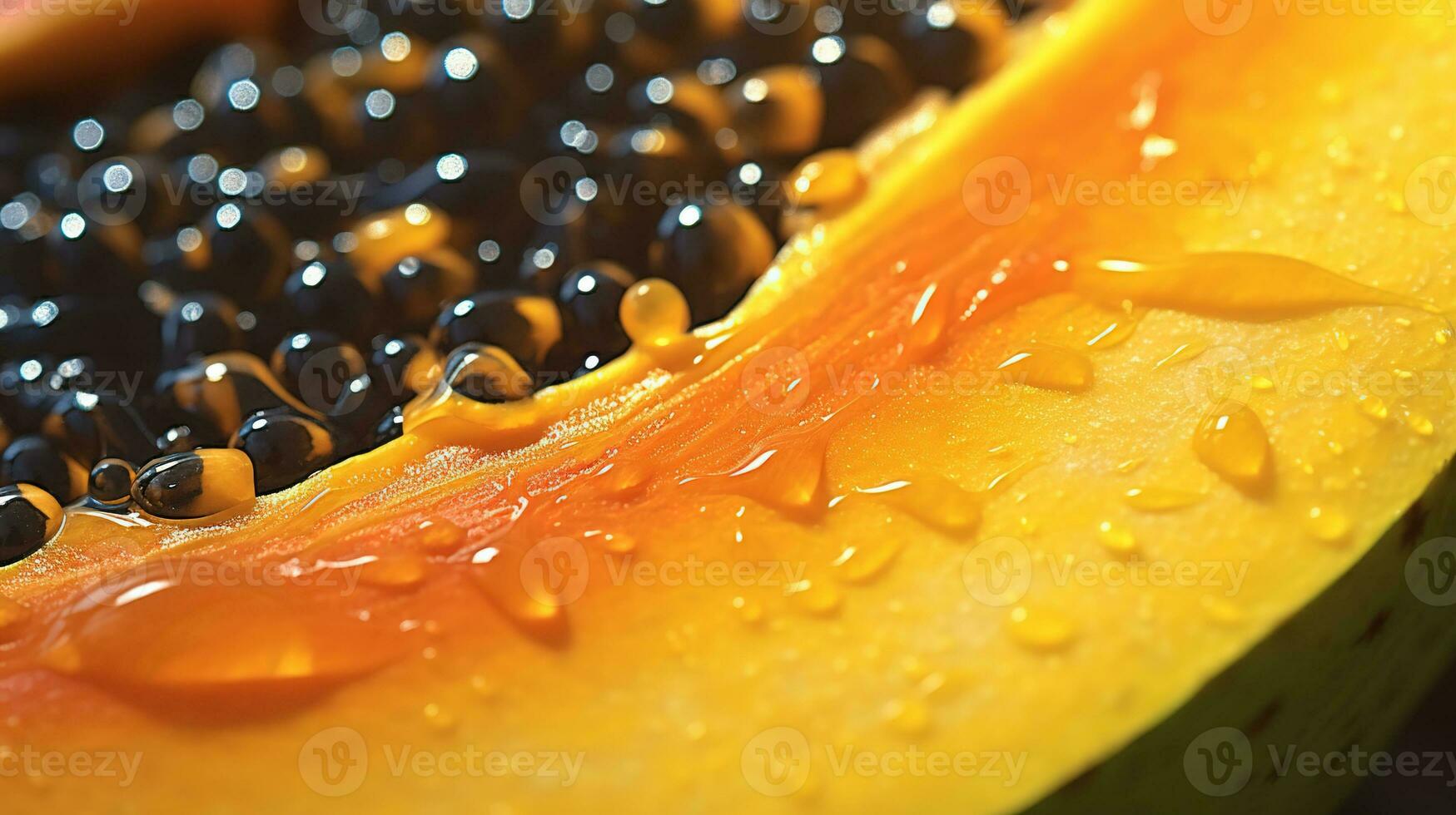 generativo ai, macro fresco metade do mamão fruta fundo. tropical exótico fechar-se foto com gotas