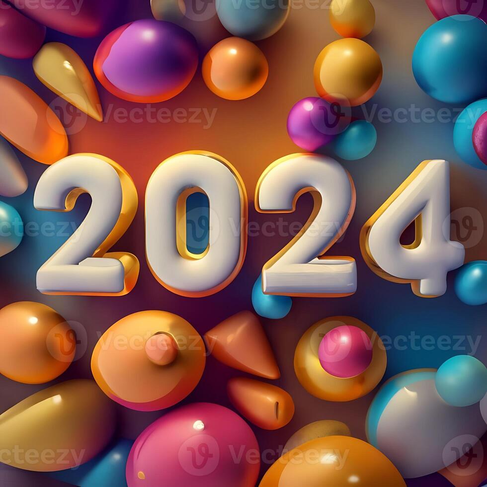 feliz Novo ano 2024 3d texto efeitos imagem gerador ai foto