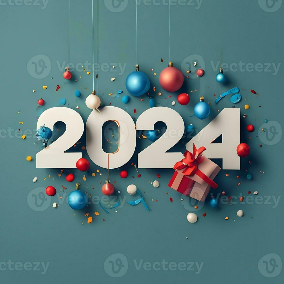 feliz Novo ano 2024 3d texto efeitos imagem gerador ai foto