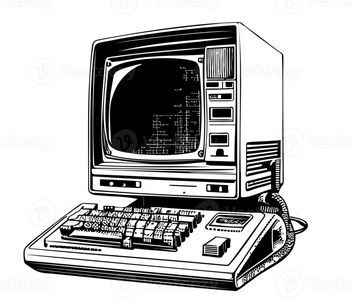 computador retro mão desenhado esboço vetor ilustração computador tecnologia foto