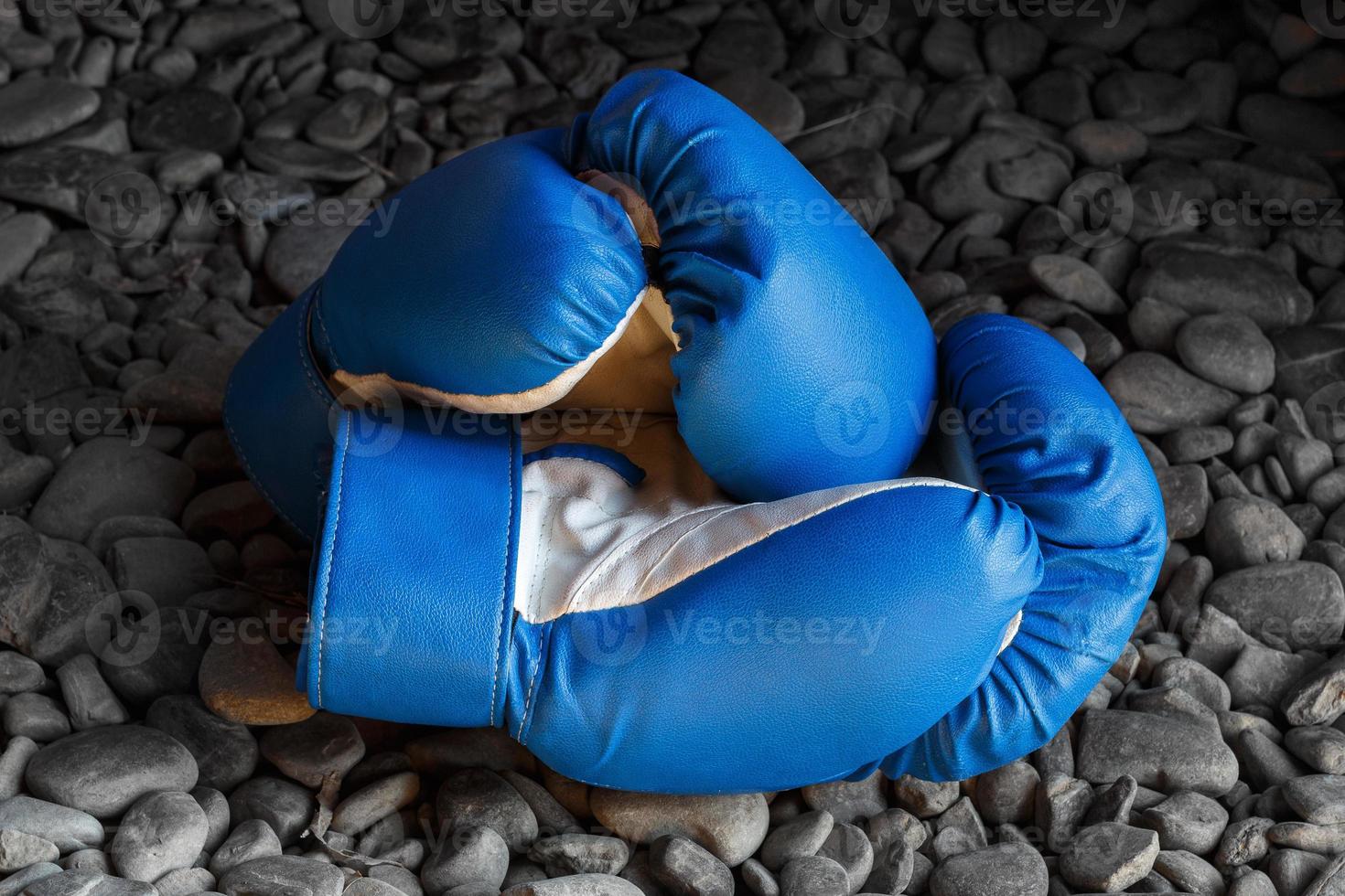 close-up de luvas de boxe azuis foto