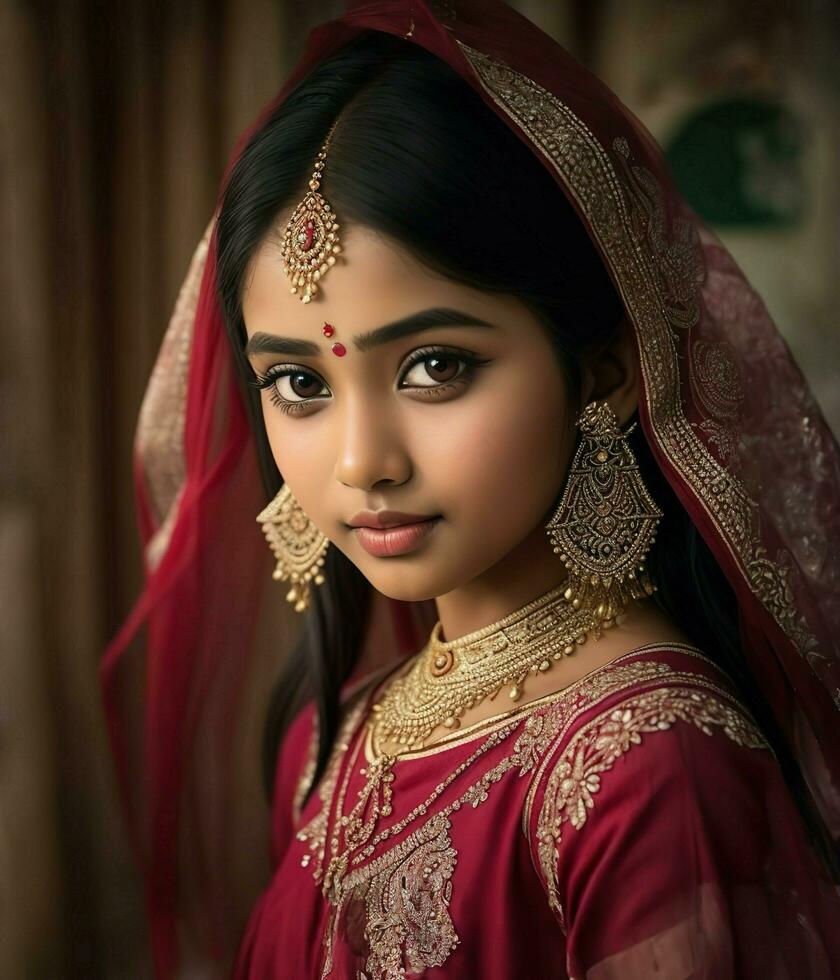 ai gerado. ai generativo - Bangladeshi nupcial beleza - uma harmonioso fusão do elegância foto