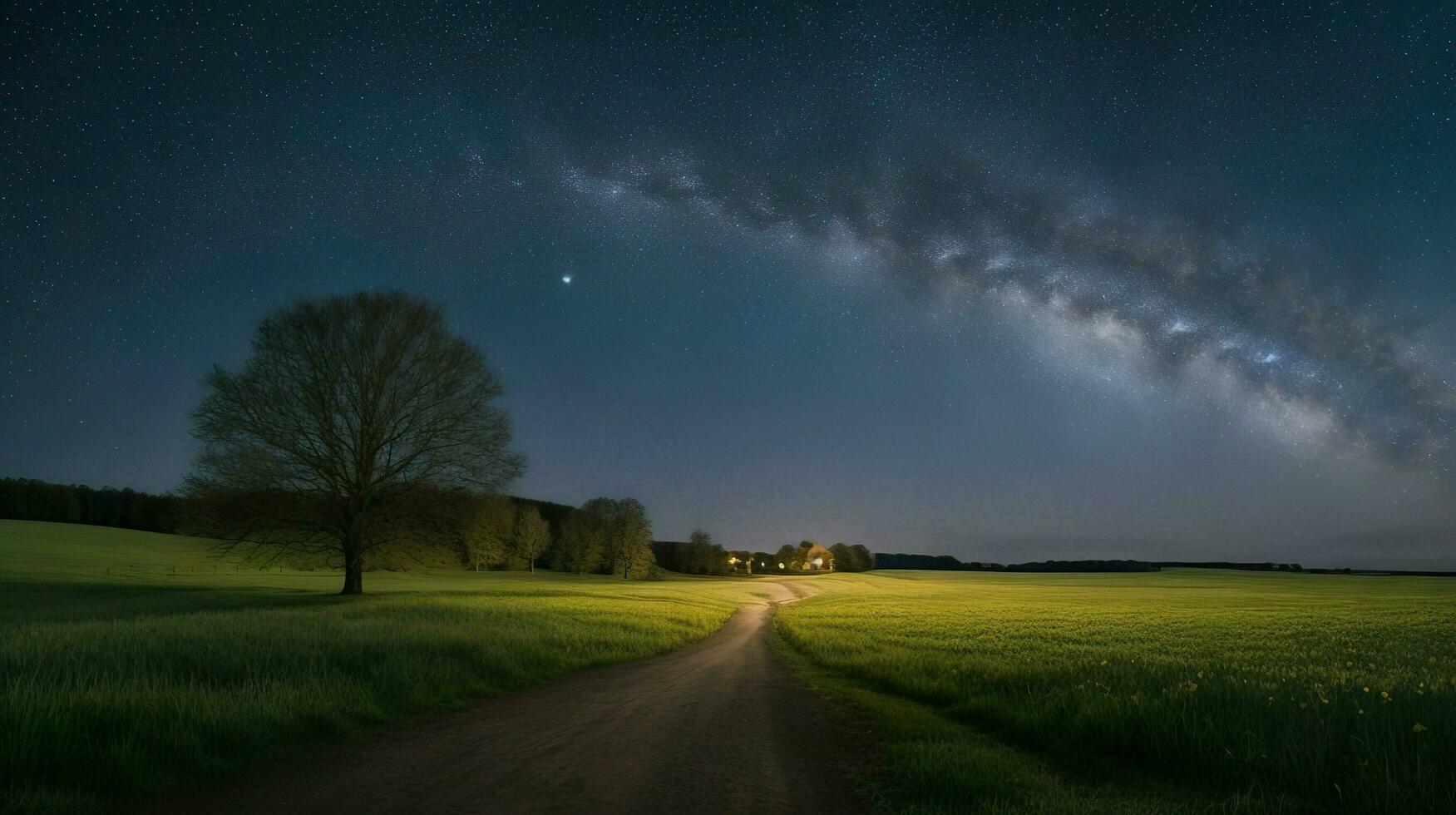 ai gerado. ai generativo - encantado noturno - sereno campo abaixo a estrelado tela de pintura foto