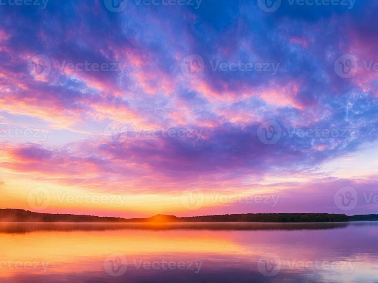 panorama do lindo nascer do sol sobre lago foto