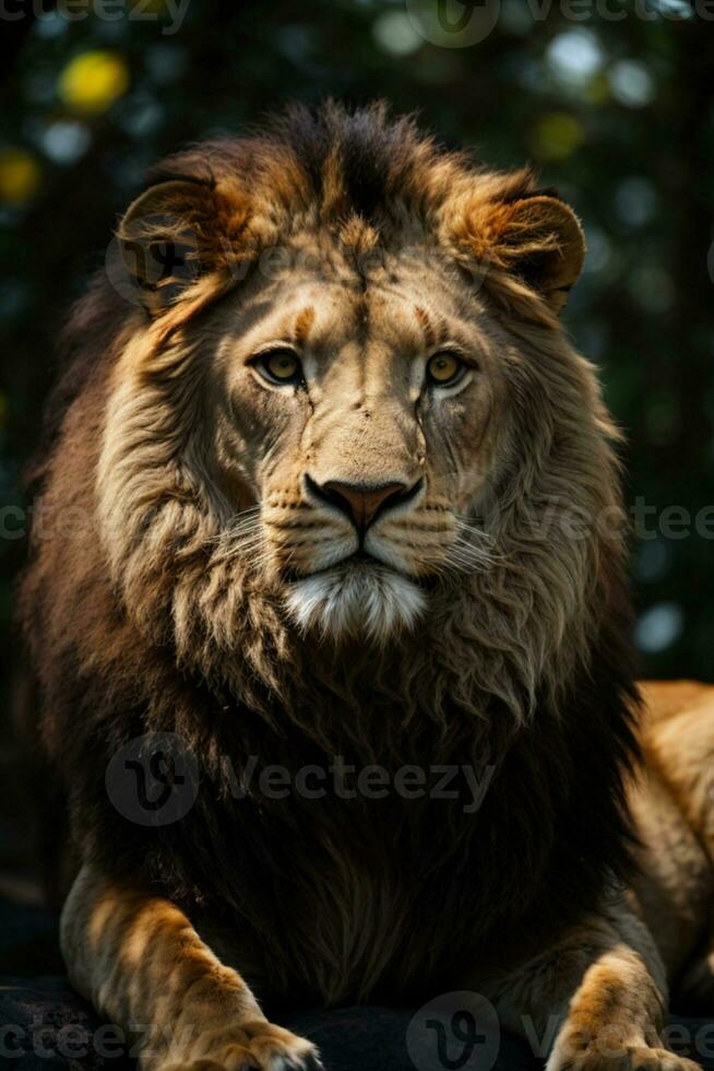 leão rei isolado em Preto. ai gerado foto