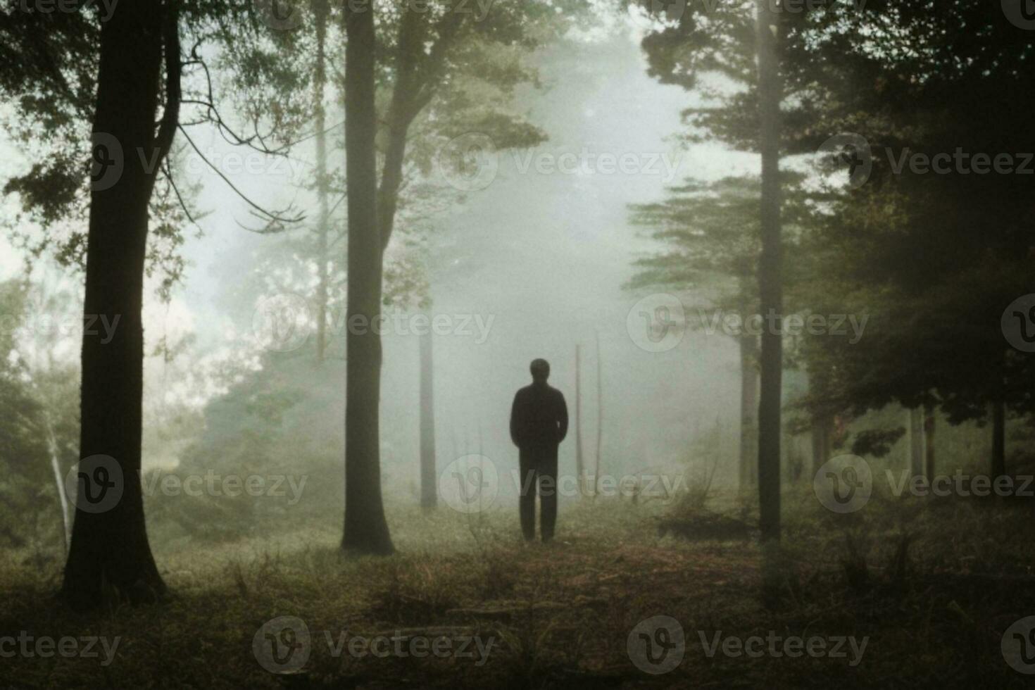 silhueta do solitário homem dentro floresta. ai gerado foto