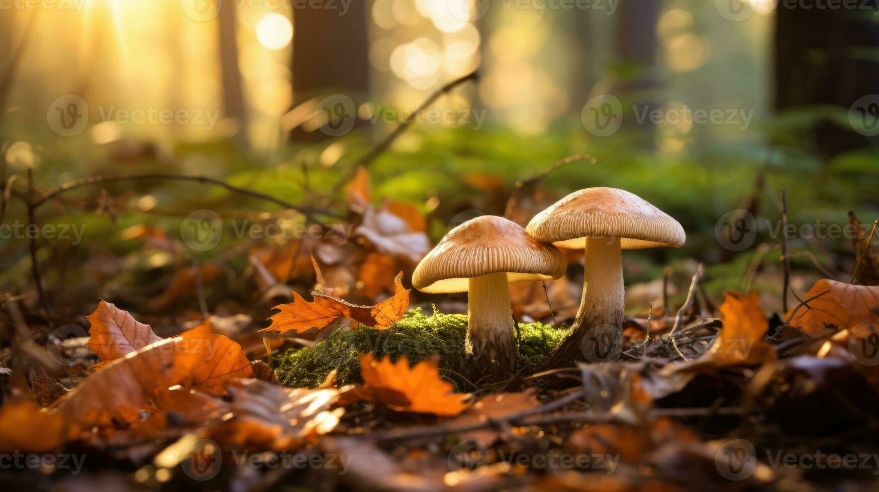 cogumelos dentro a floresta. fechar-se foto do uma cogumelo debaixo outono folhas