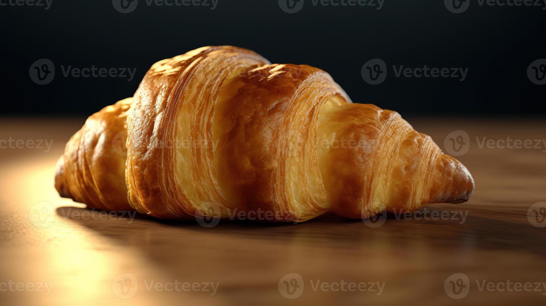 croissant em uma de madeira mesa. generativo ai foto