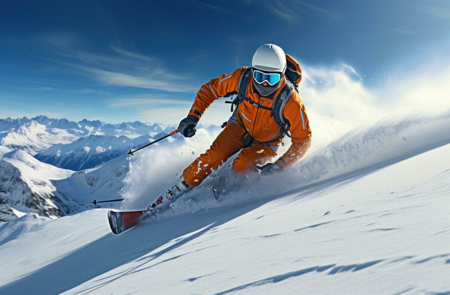 esquiador em neve e Sol foto