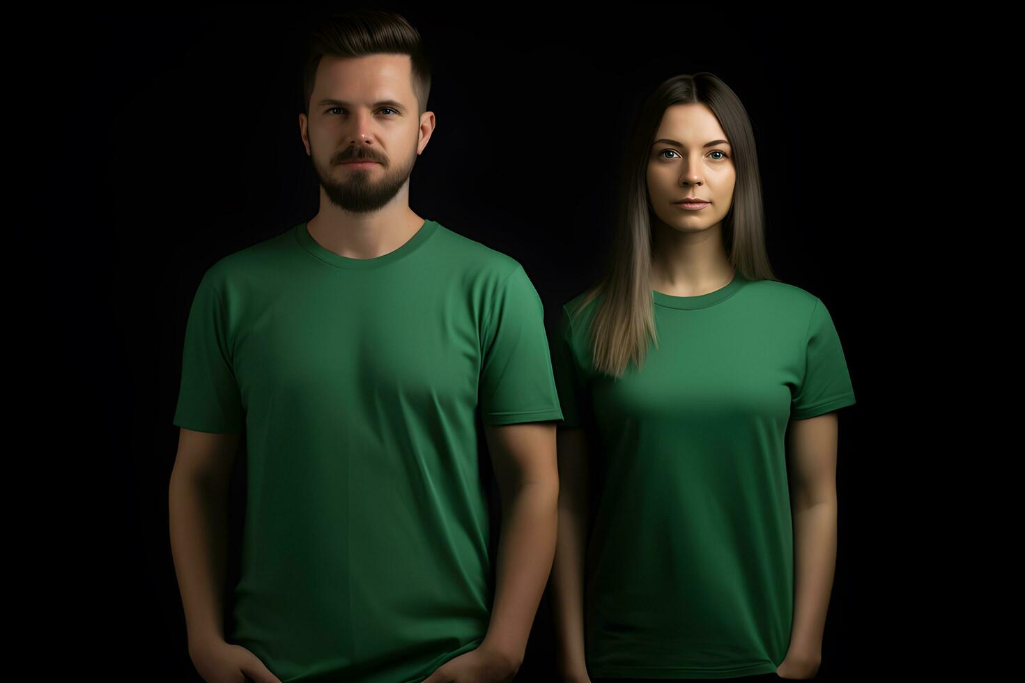 generativo ai. em branco verde camiseta brincar em masculino e fêmea modelo mostruário seu desenhos dentro estilo foto