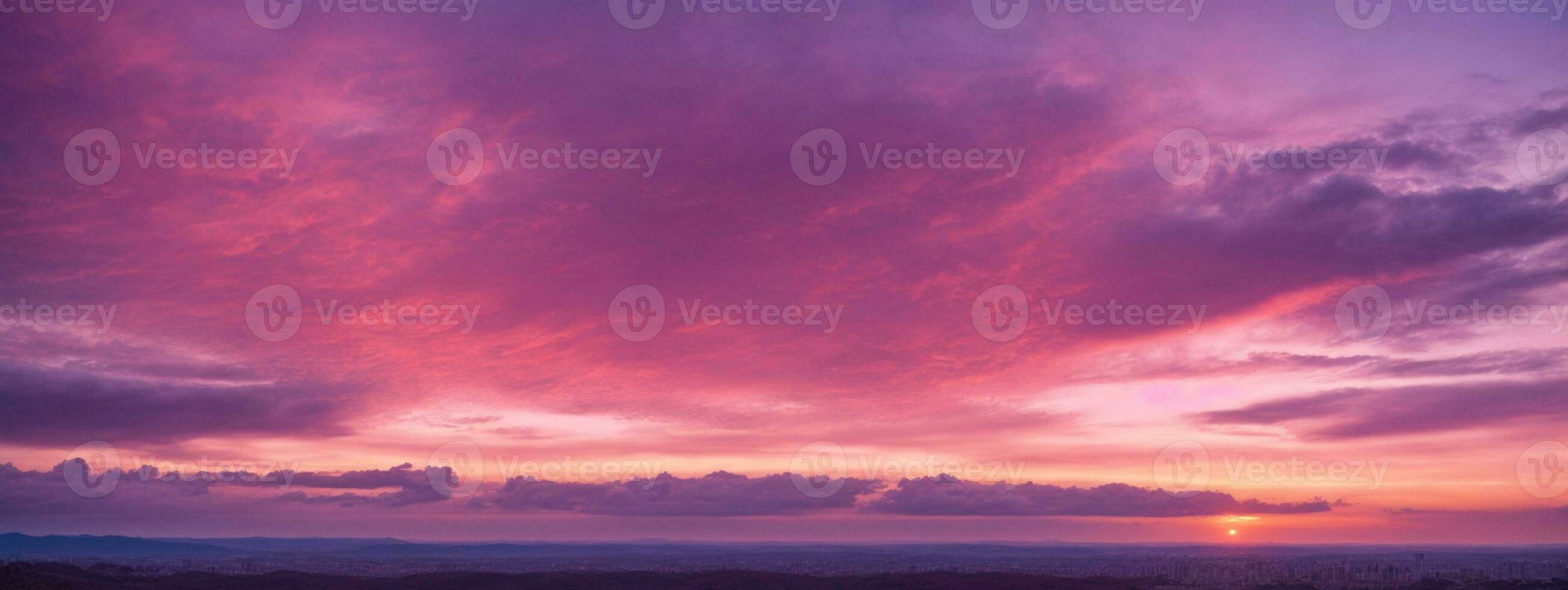 panorâmico Visão do uma Rosa e roxa céu às pôr do sol. céu panorama fundo.. ai gerado foto