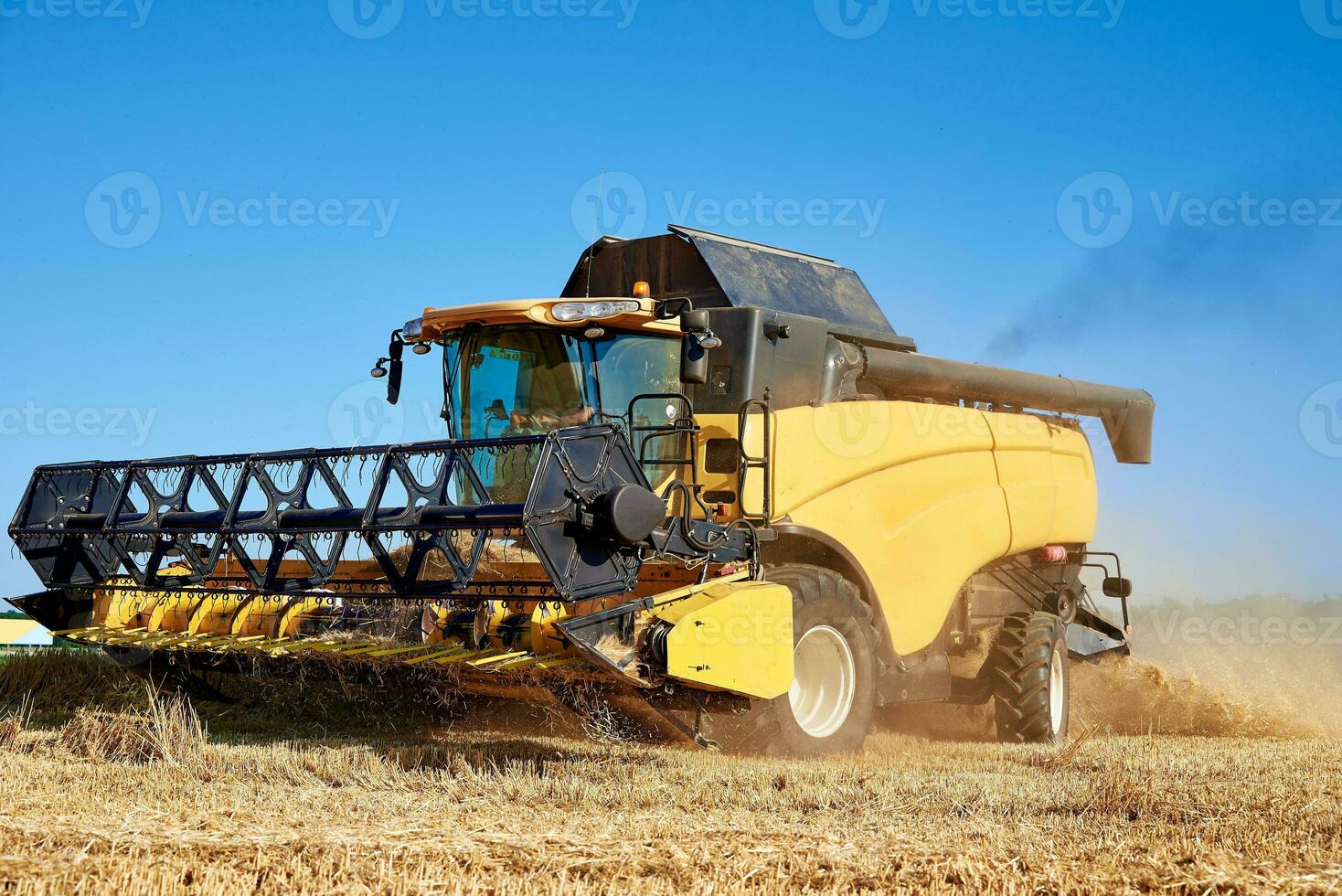 combinar colheitadeira colheita dourado maduro trigo dentro agrícola campo foto