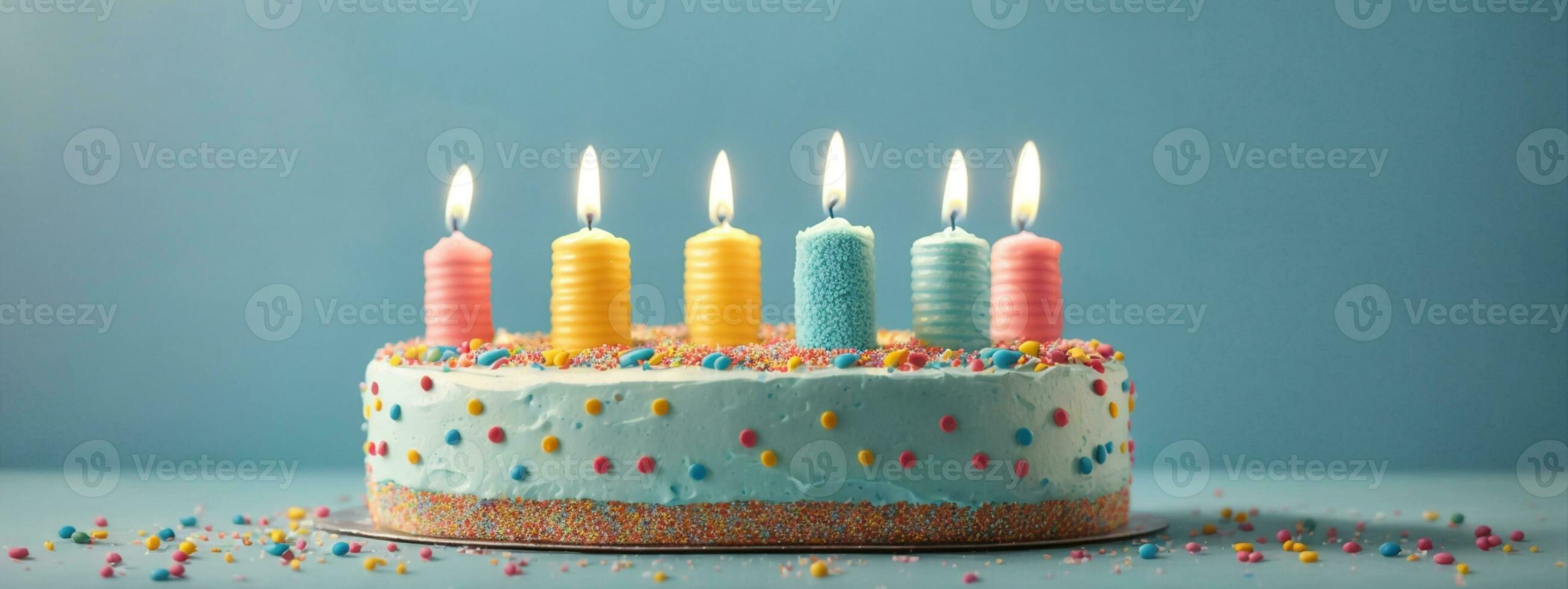 aniversário bolo decorado com colorida granulados e velas. ai gerado foto