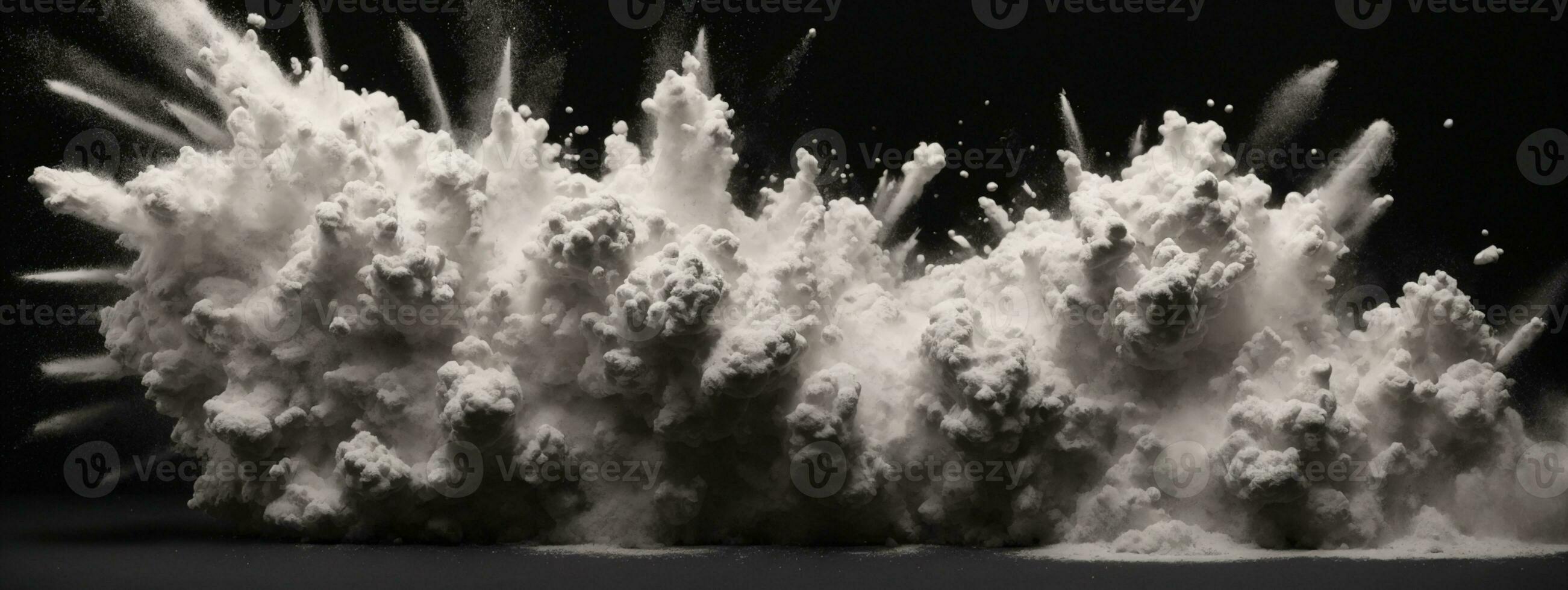 abstrato branco pó explosão isolado em Preto fundo.. ai gerado foto