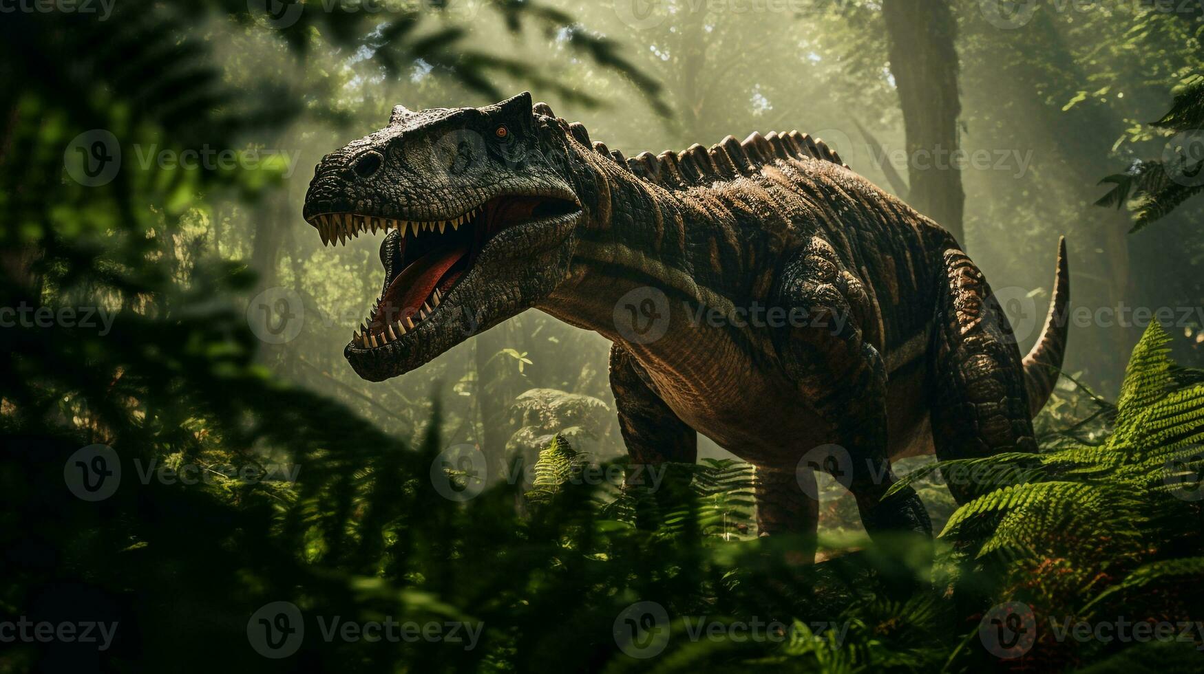 foto do espinossauro rex dentro a selva. generativo ai