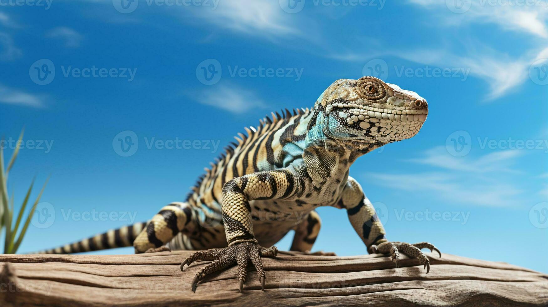 foto do uma tegu lagarto debaixo azul céu. generativo ai