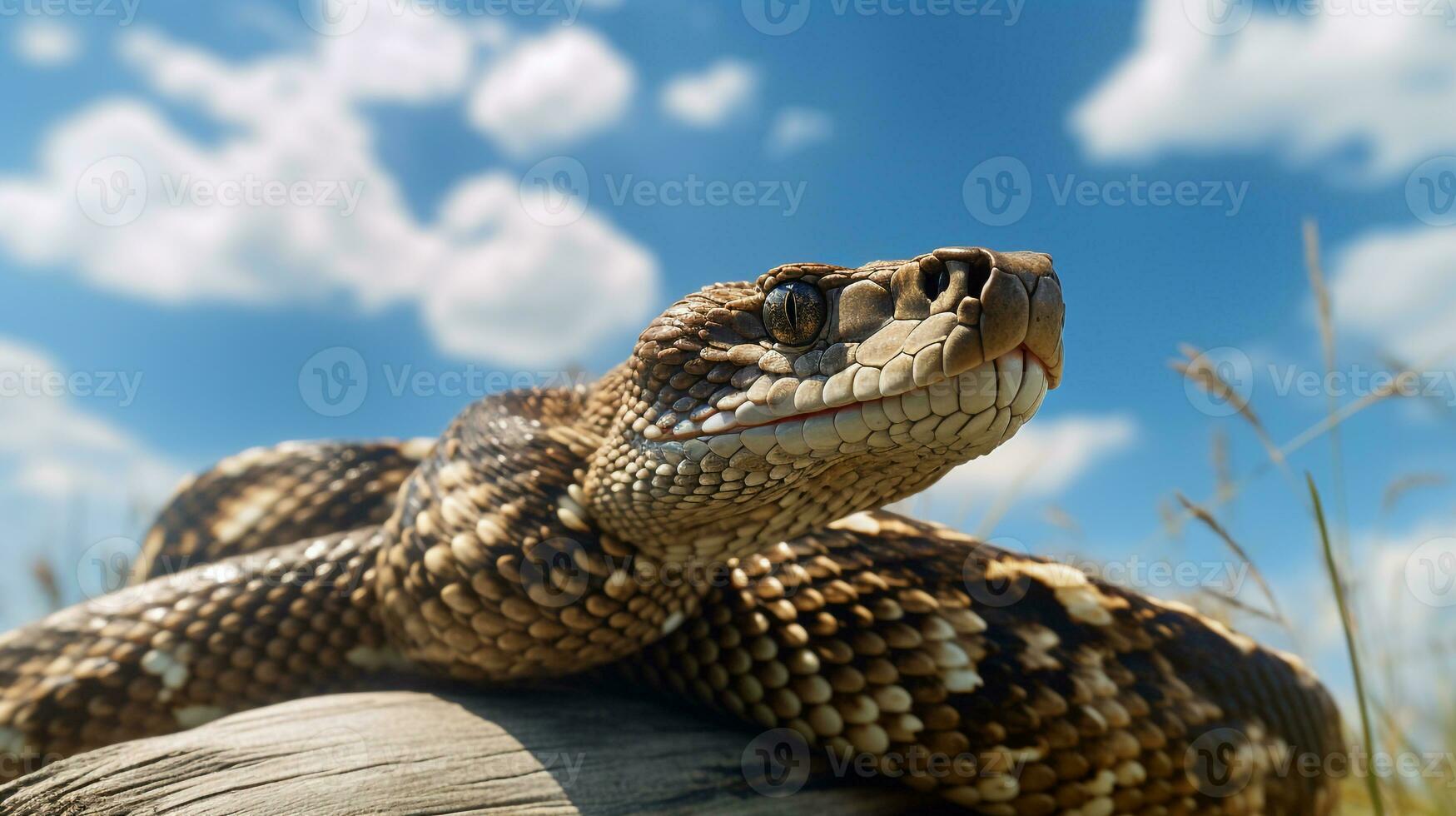 foto do uma chocalho serpente debaixo azul céu. generativo ai