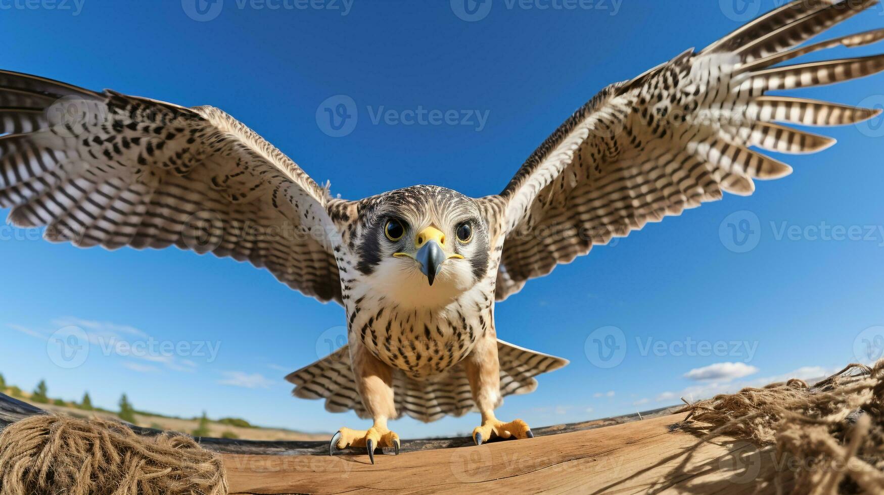 foto do uma falcão debaixo azul céu. generativo ai