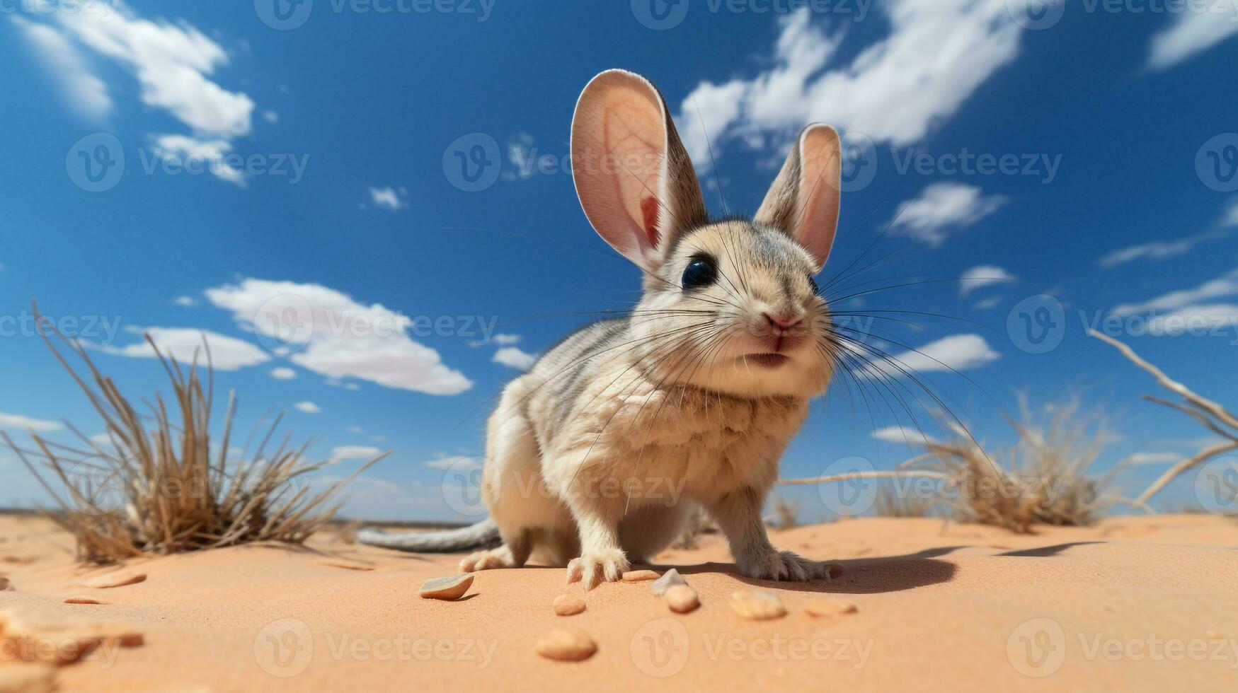 foto do uma deserto jerboa dentro uma deserto com azul céu. generativo ai