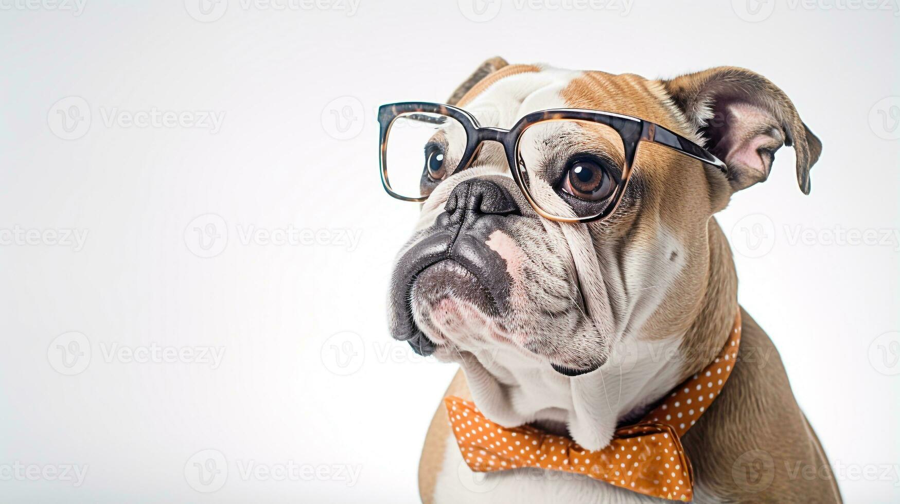 foto do uma buldogue cachorro usando Óculos isolado em branco fundo. generativo ai