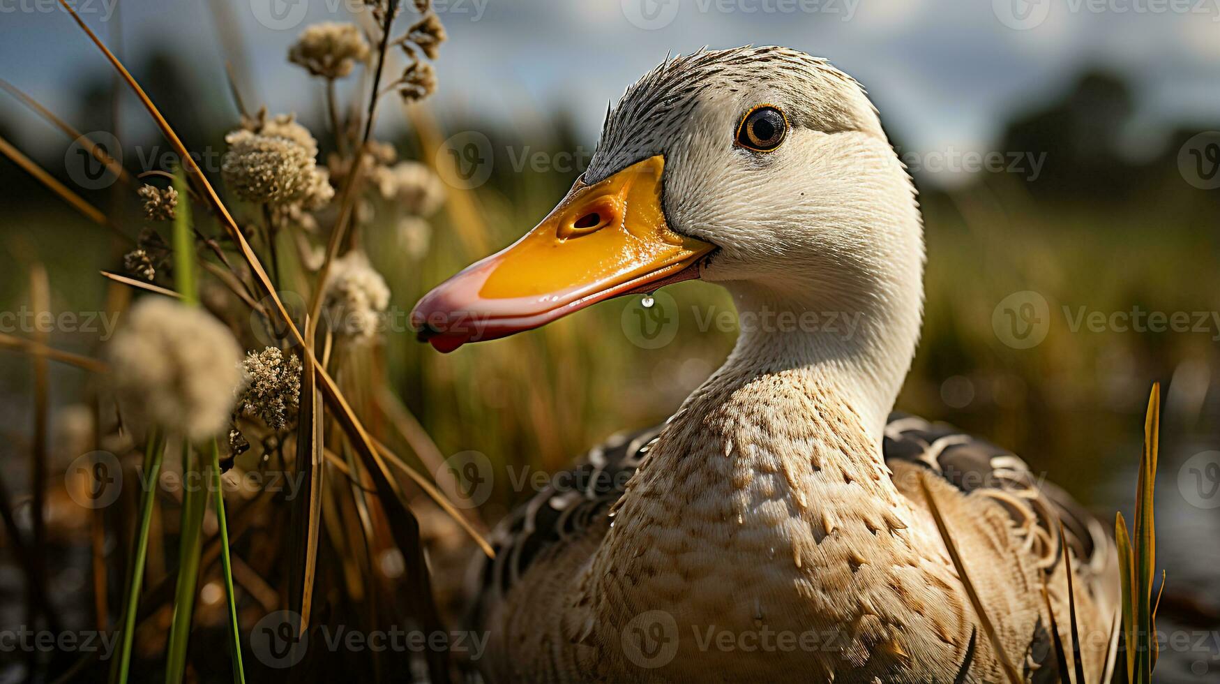 fechar-se foto do uma Pato olhando qualquer direção. generativo ai