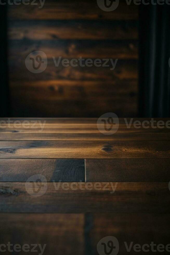 de madeira mesa com Sombrio borrado fundo.. ai gerado foto