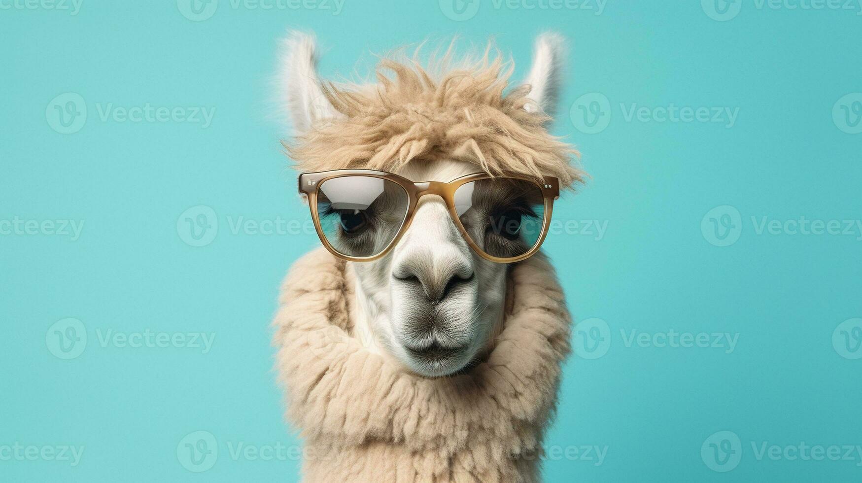 generativo ai, alpacadorável uma à moda alpaca esportivo oculos de sol foto