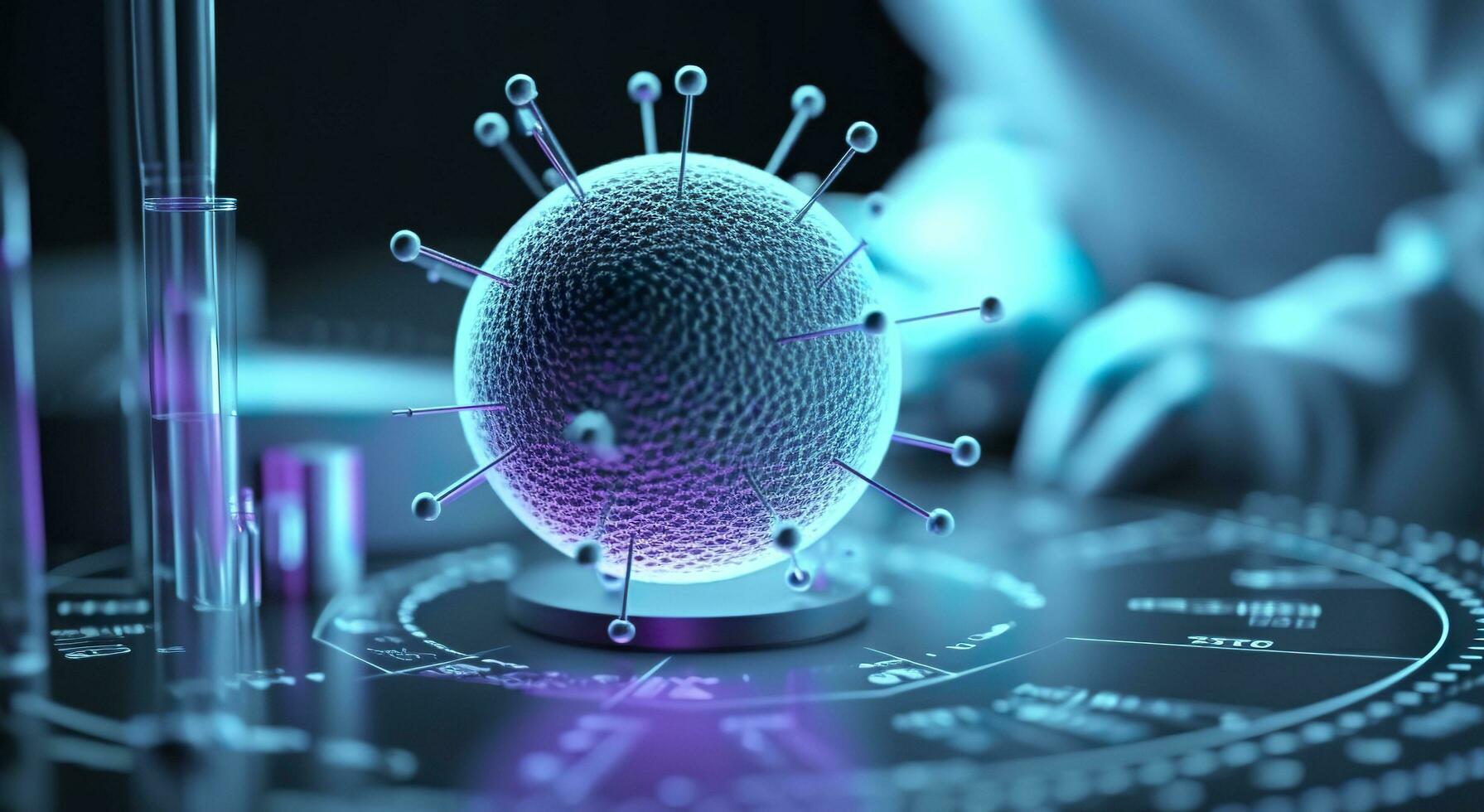 cientistas estudando a sério coronavírus, vírus. farmacêutico científico pesquisa fundo. ai generativo foto