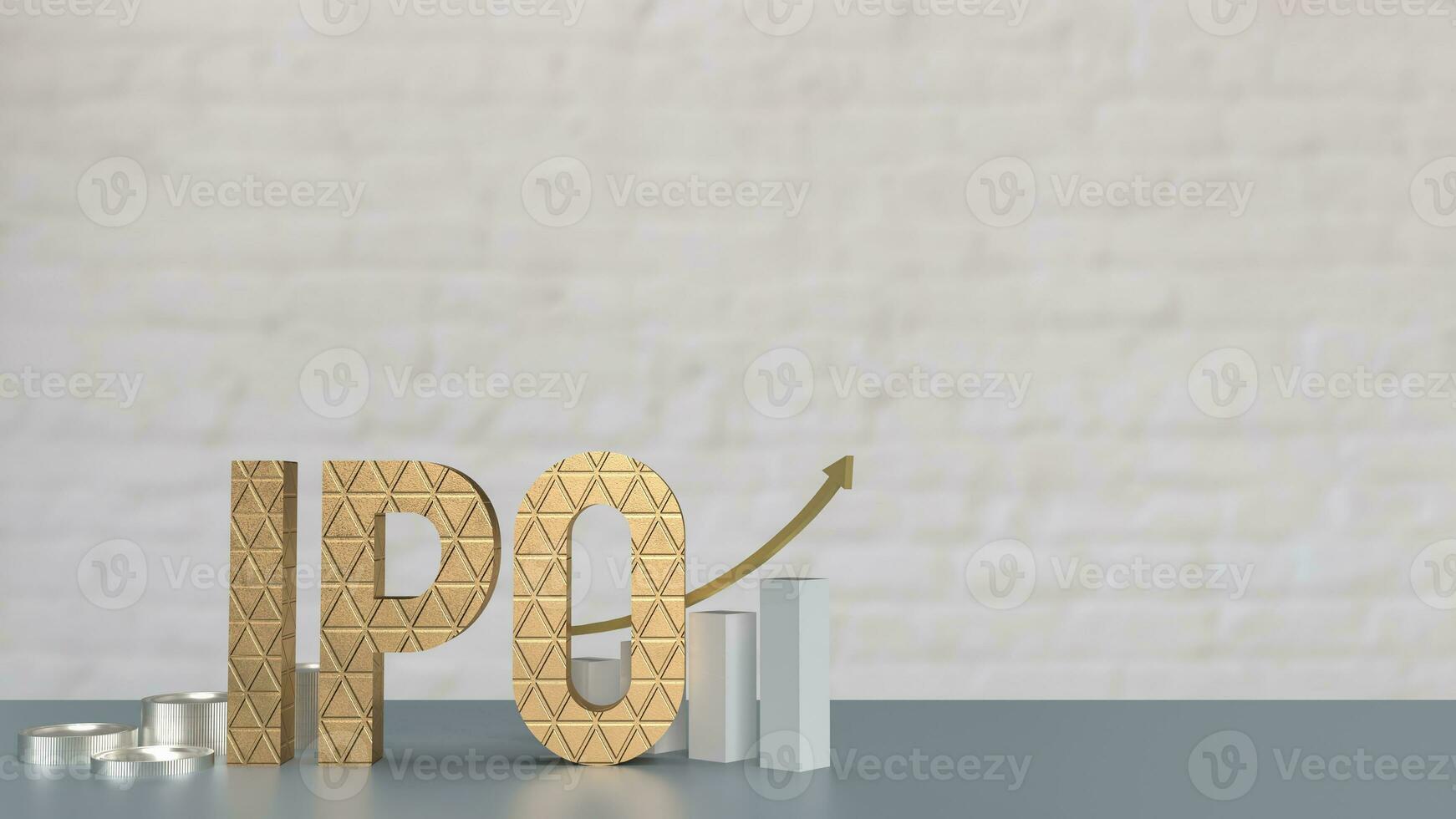 a ouro ipo em mesa para o negócio conceito 3d Renderização foto