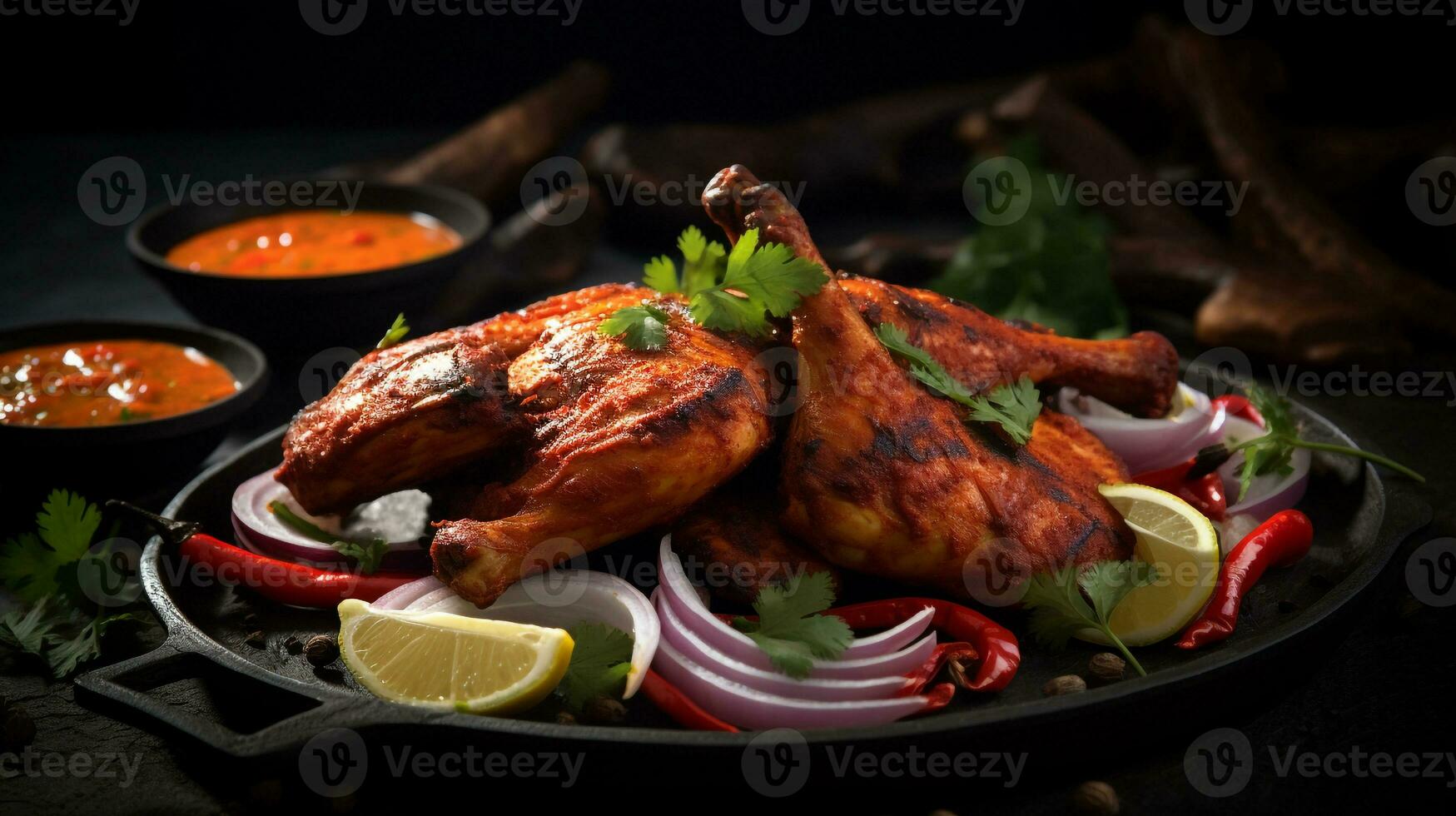 foto do tandoori frango Como uma prato dentro uma sofisticado restaurante. generativo ai
