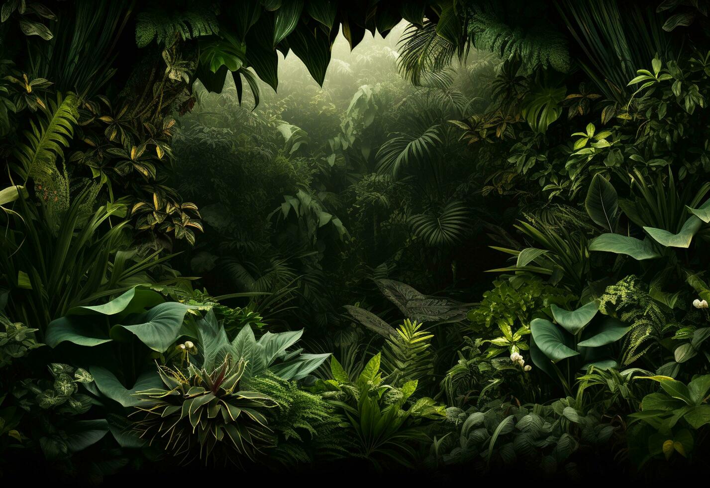 ai generativo lindo selva fundo com fronteira fez do tropical folhas pano de fundo com cópia de espaço foto