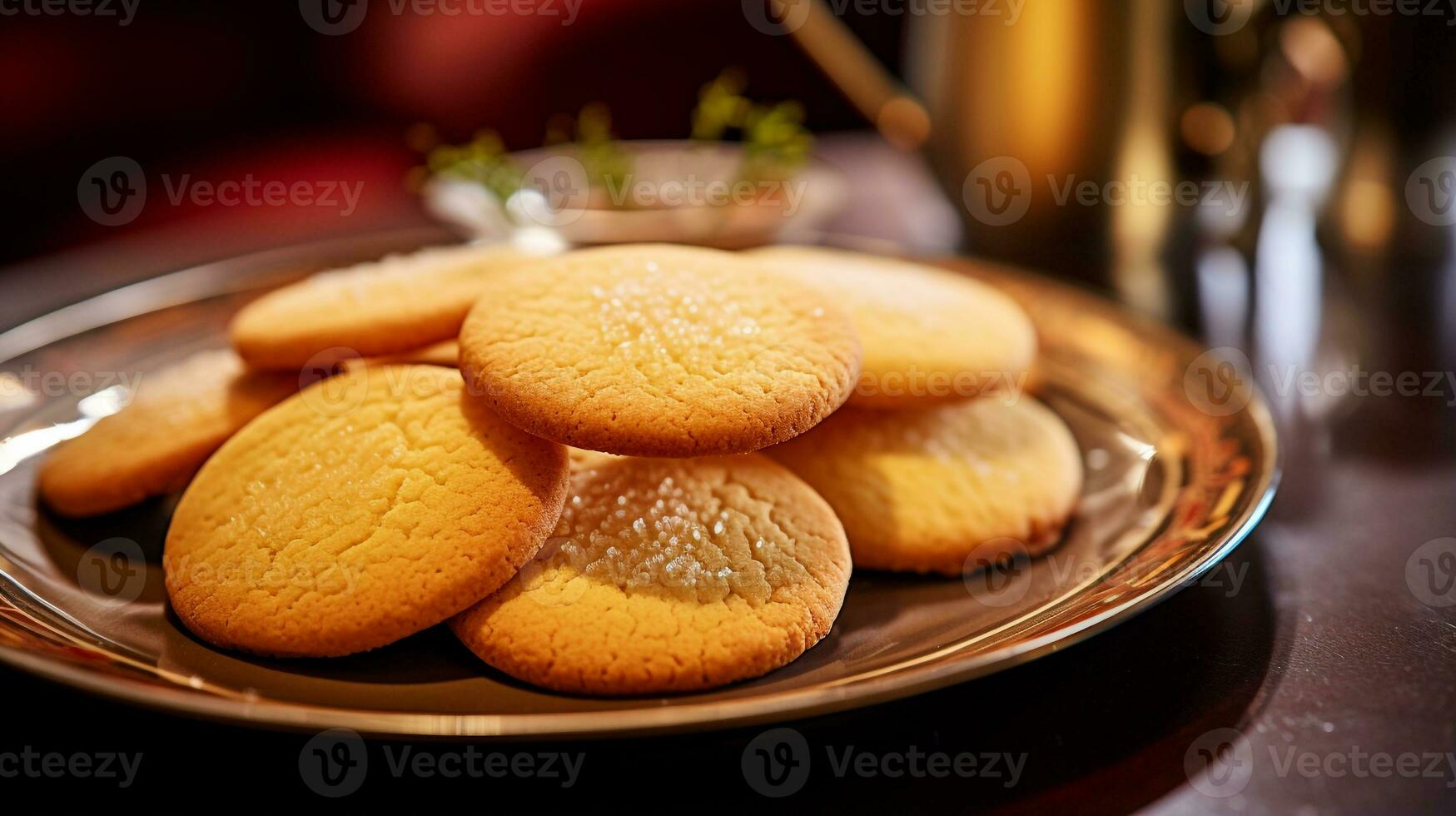 foto do açúcar biscoitos Como uma prato dentro uma sofisticado restaurante. generativo ai