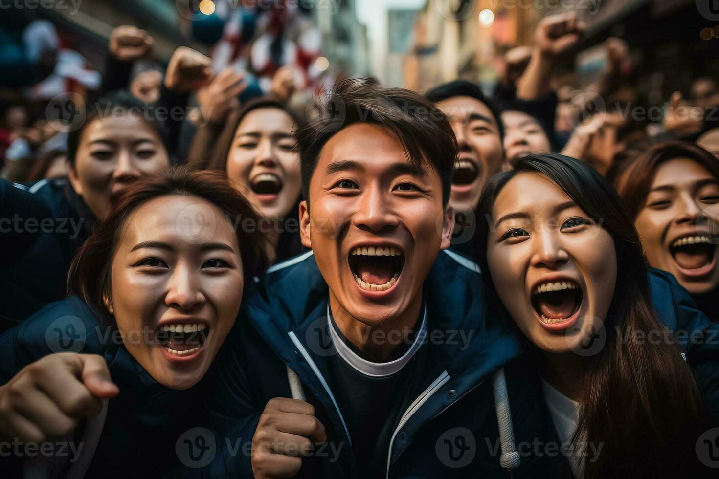 sul coreano futebol fãs a comemorar uma vitória foto