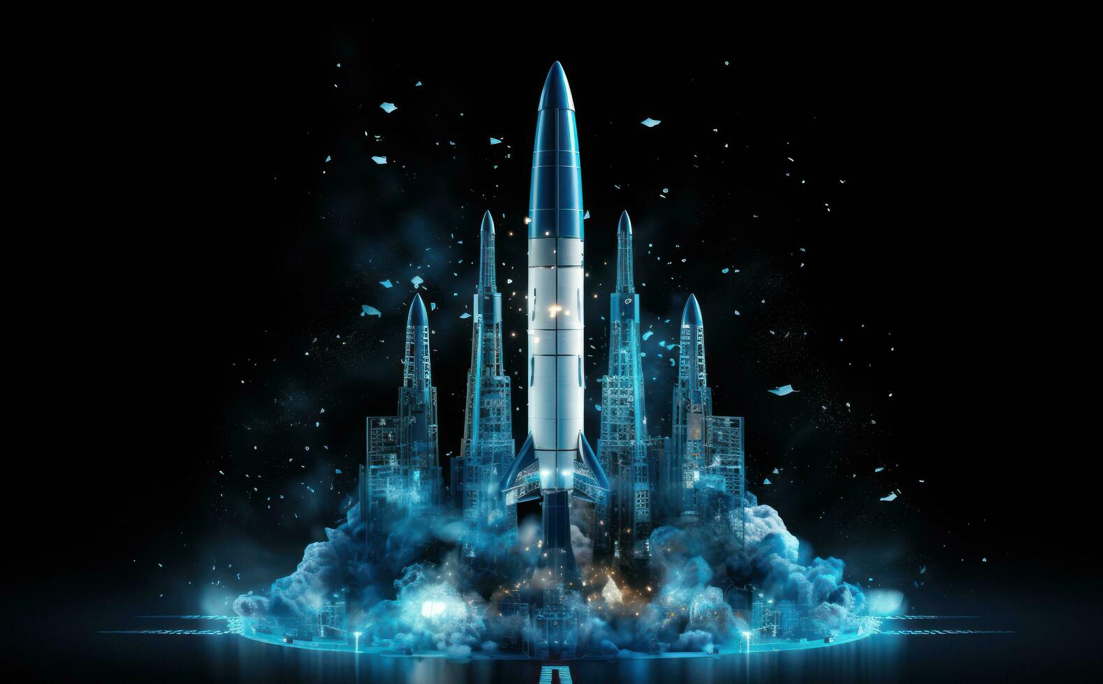azul foguete em uma Sombrio fundo foto