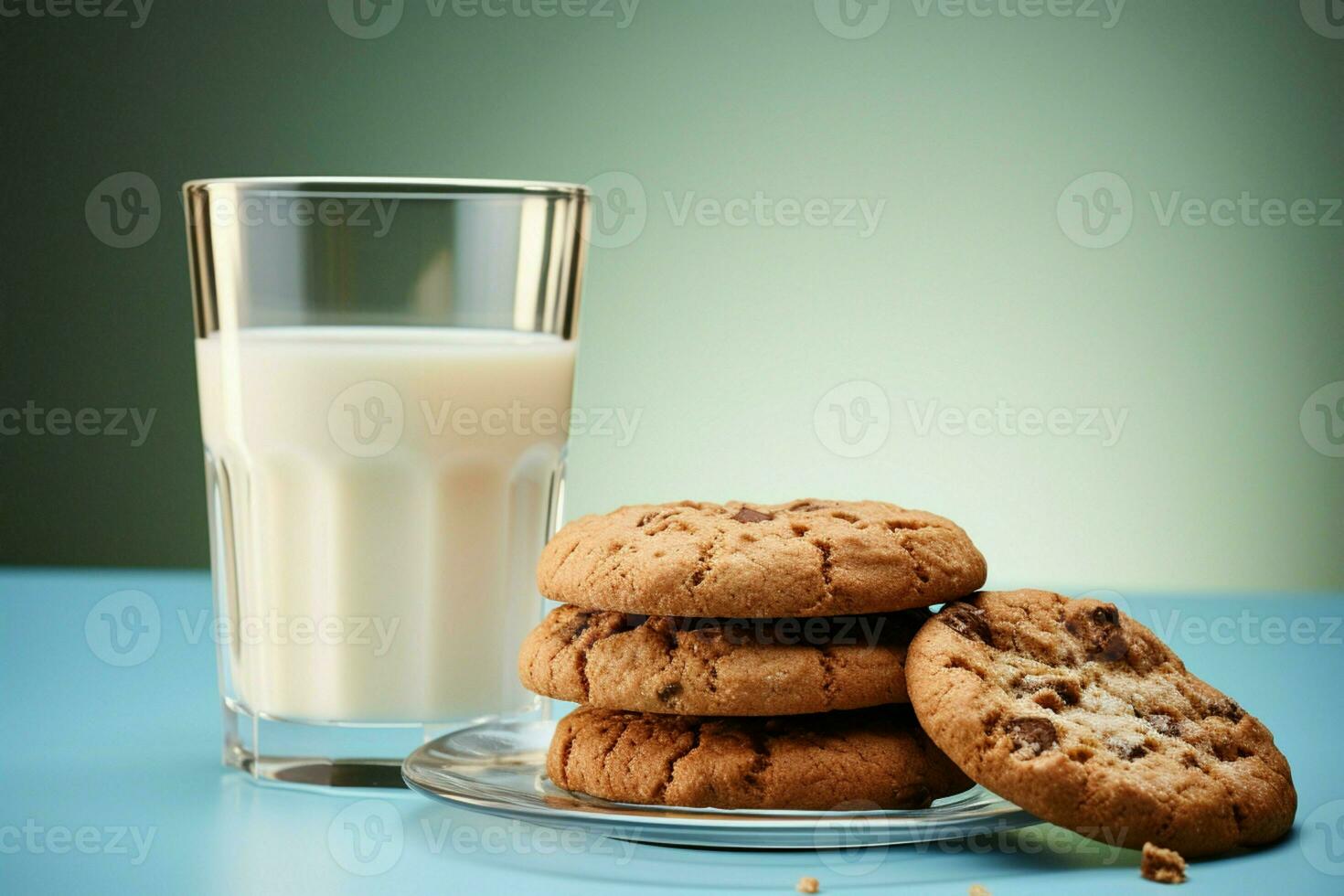 uma vidro do leite perfeitamente complementa uma servindo do caloroso aveia biscoitos ai gerado foto