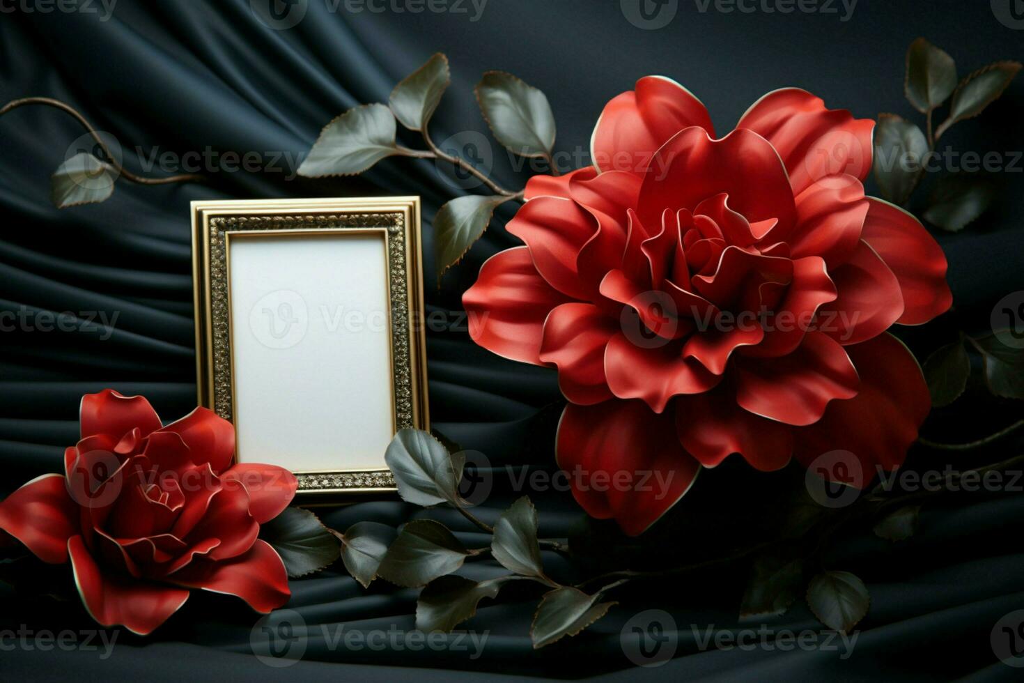 vermelho flor comandos atenção dentro uma Preto emoldurado frente Visão fotografia ai gerado foto