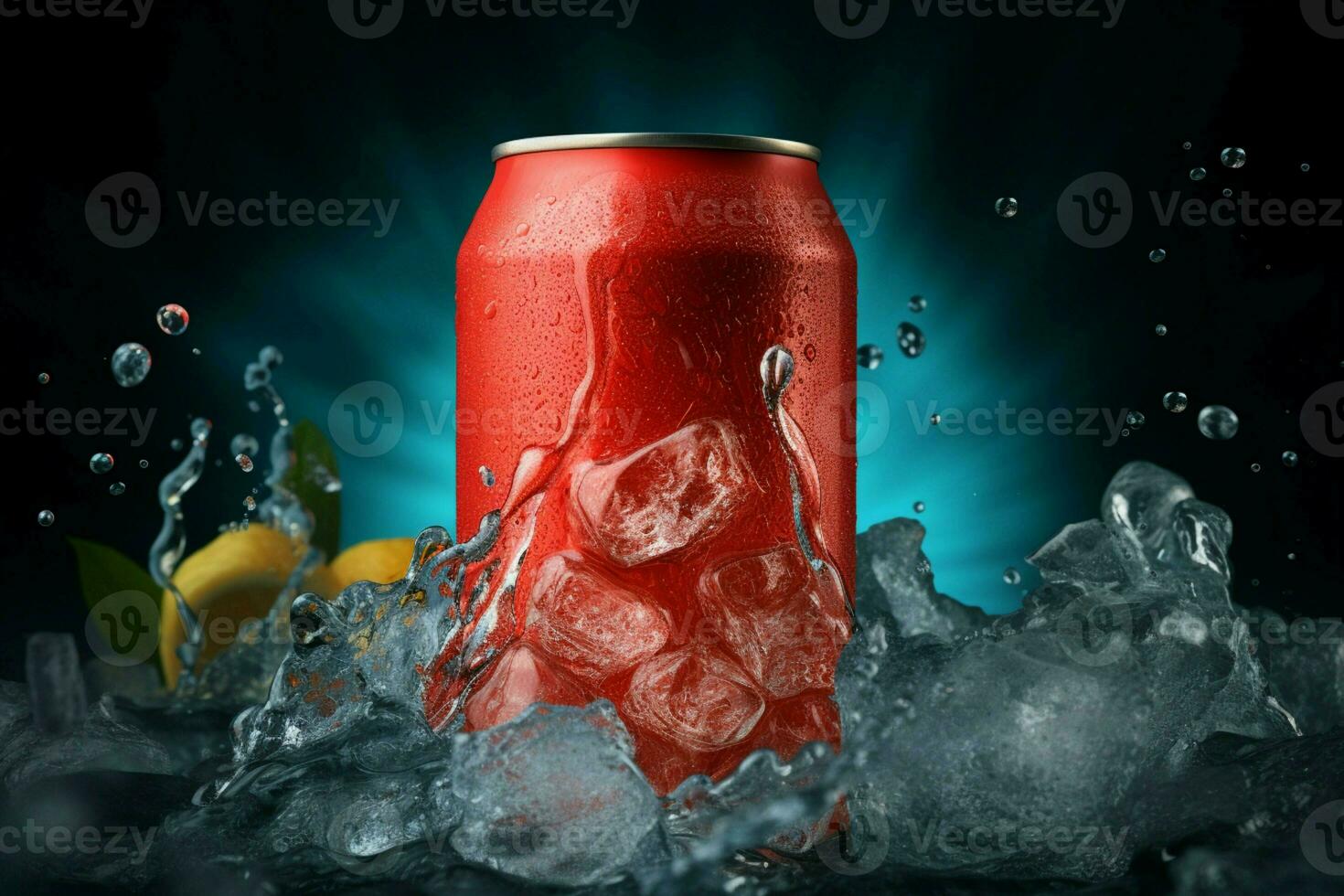 gelado verão deleite uma pode do refrescante bebida com brilhante gelo cubos ai gerado foto
