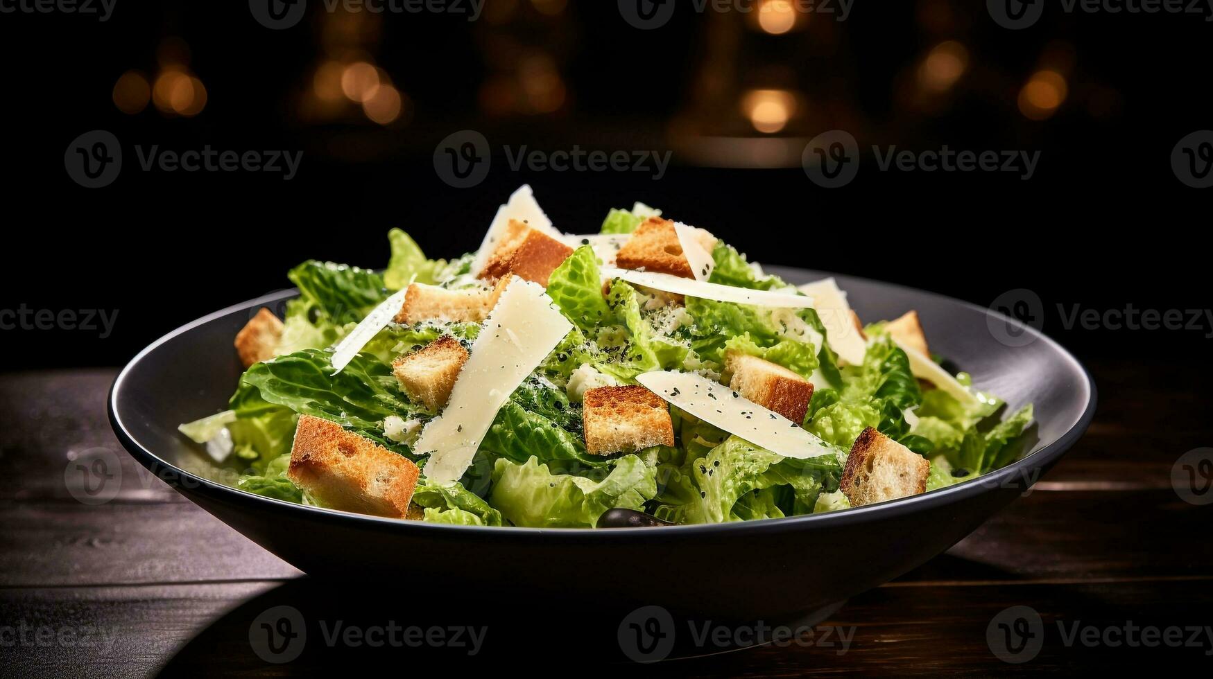 foto do César salada Como uma prato dentro uma sofisticado restaurante. generativo ai