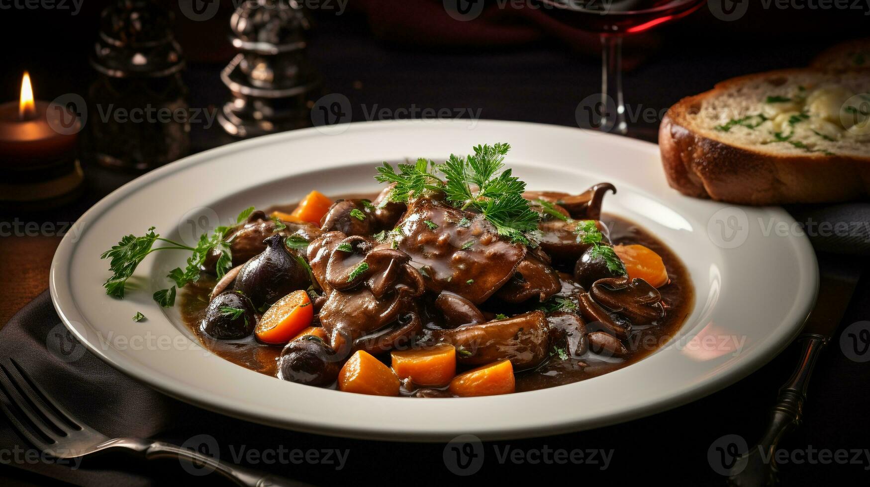 foto do coq au vin Como uma prato dentro uma sofisticado restaurante. generativo ai