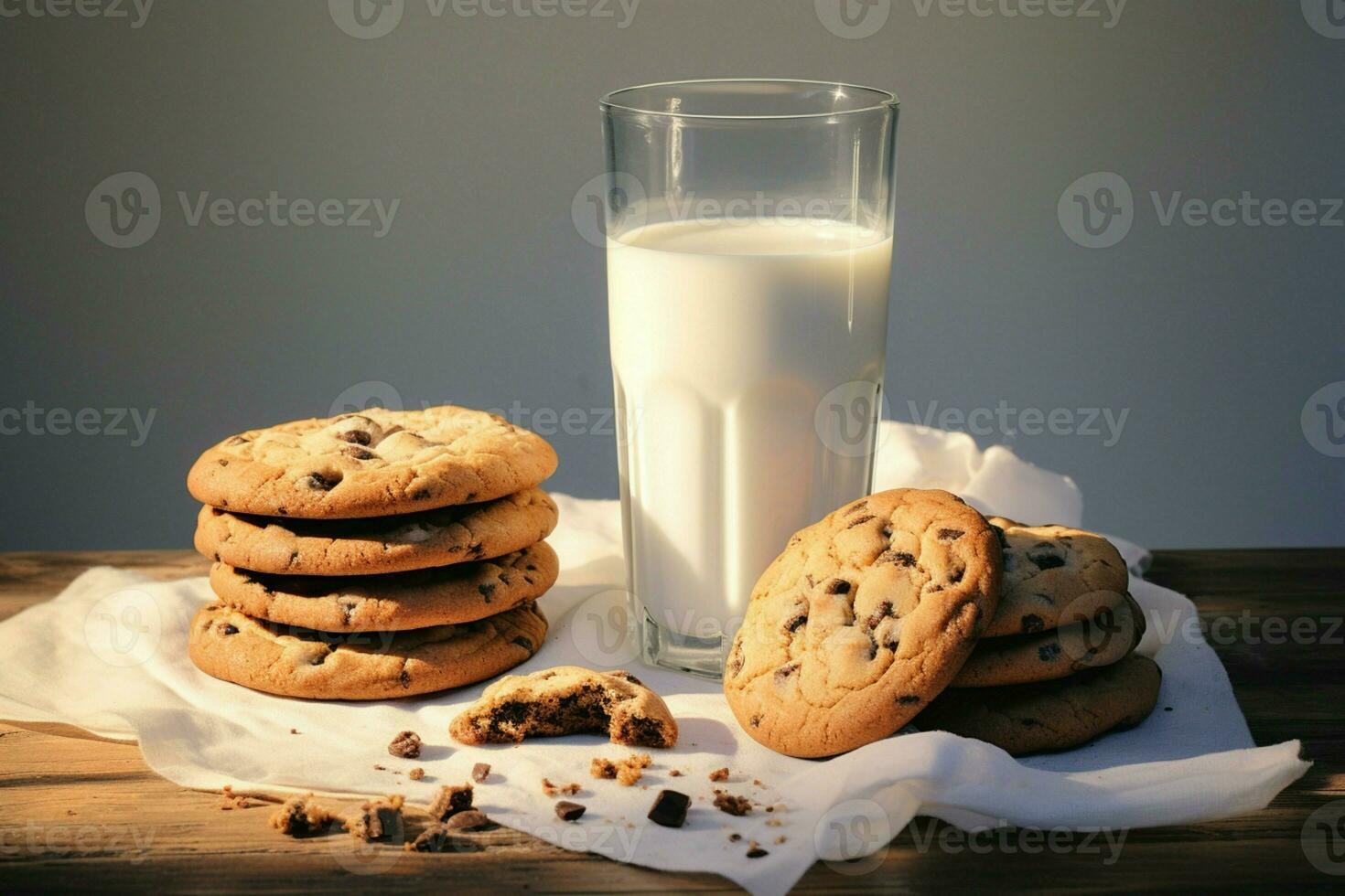 começar seu dia certo saboreando uma delicioso chocolate lasca bolacha com fresco leite ai gerado foto