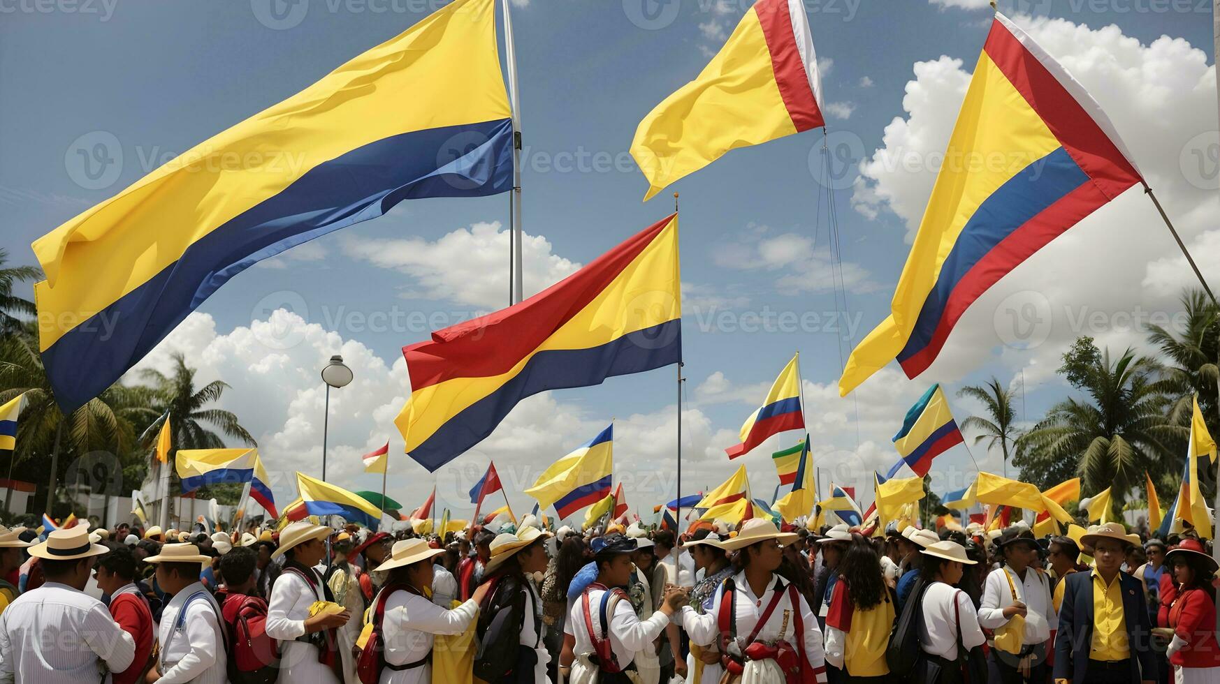 colombiano bandeira com seus pessoas foto